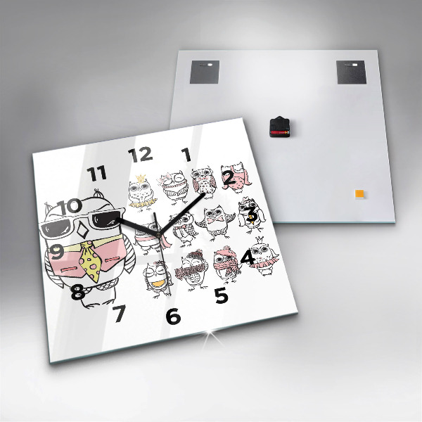 Reloj cuadrado Póster vintage con búhos