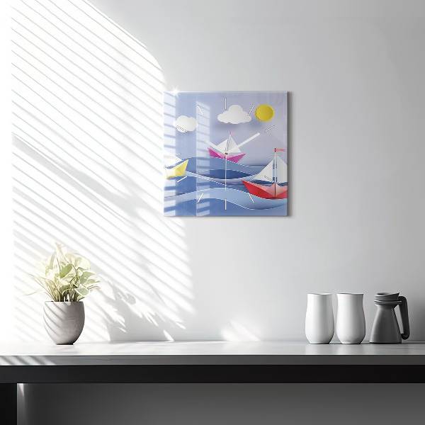 Reloj de pared cuadrado Origami de veleros de colores