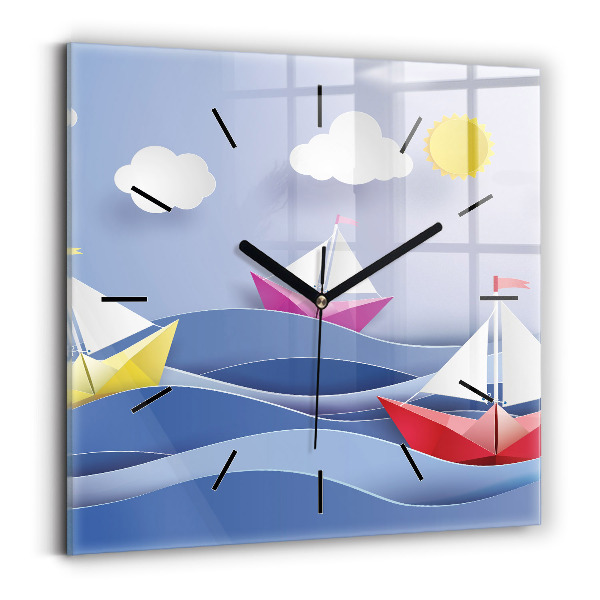 Reloj de pared cuadrado Origami de veleros de colores