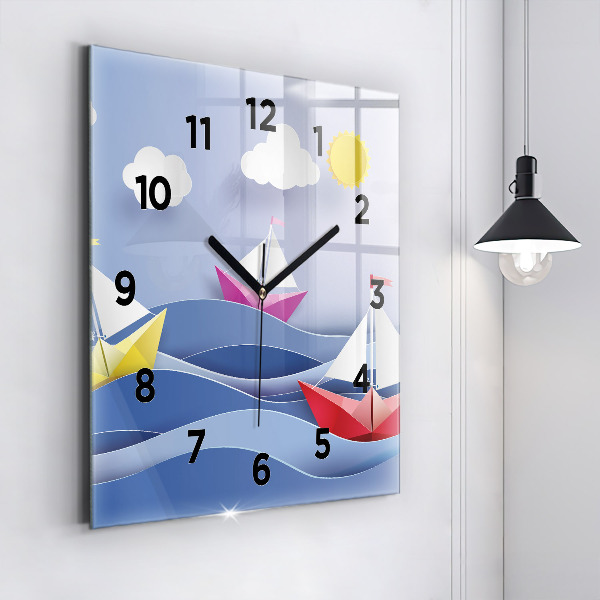 Reloj de pared cuadrado Origami de veleros de colores