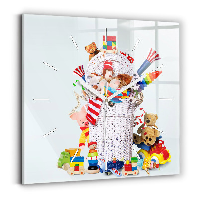 Reloj de pared cuadrado Cesta de mimbre con juguetes