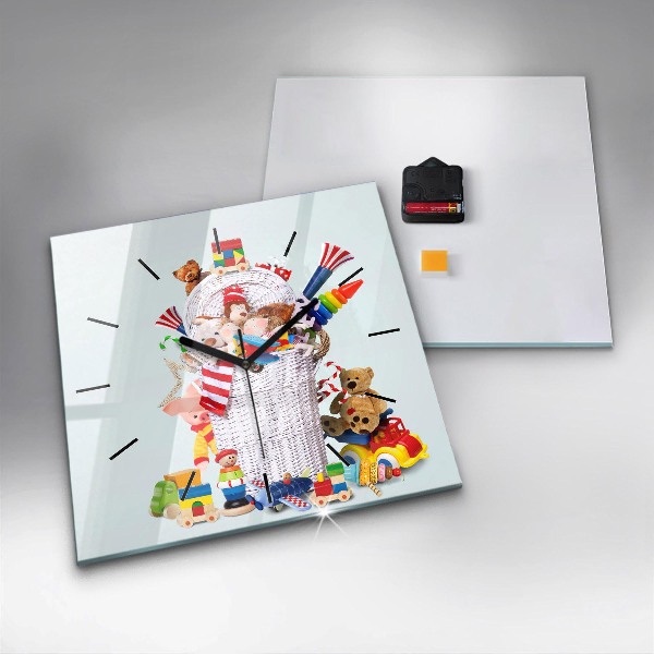 Reloj de pared cuadrado Cesta de mimbre con juguetes
