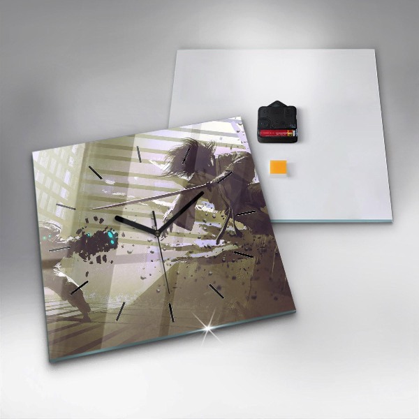 Reloj cuadrado Lucha entre robot y samurai