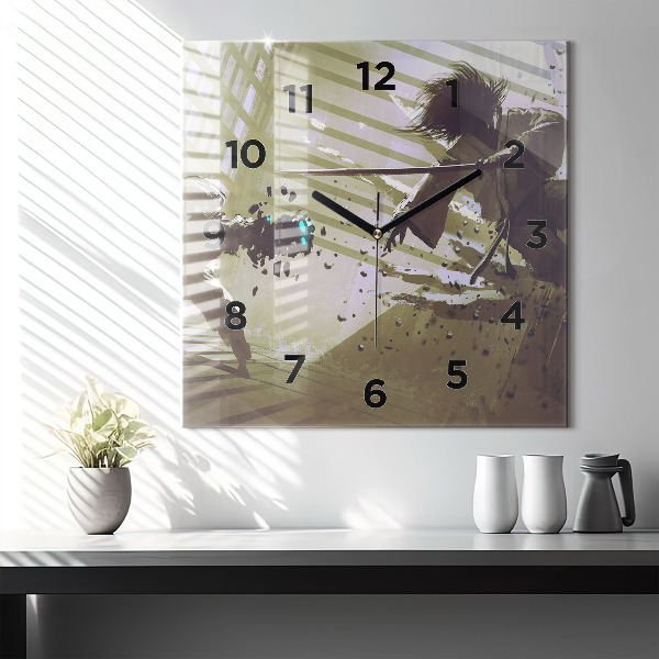 Reloj cuadrado Lucha entre robot y samurai