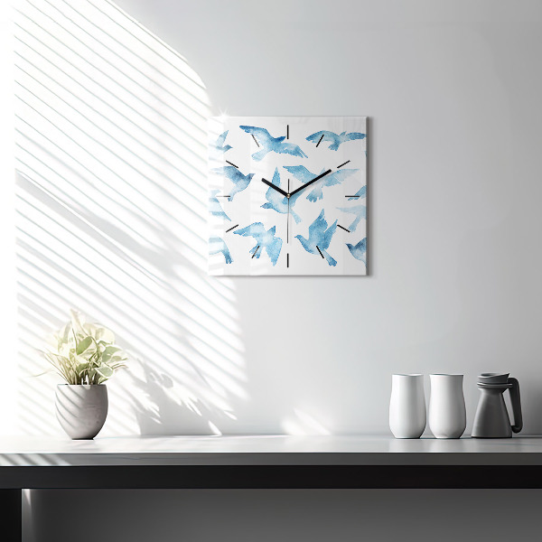 Reloj de pared cuadrado Pájaros azules volando