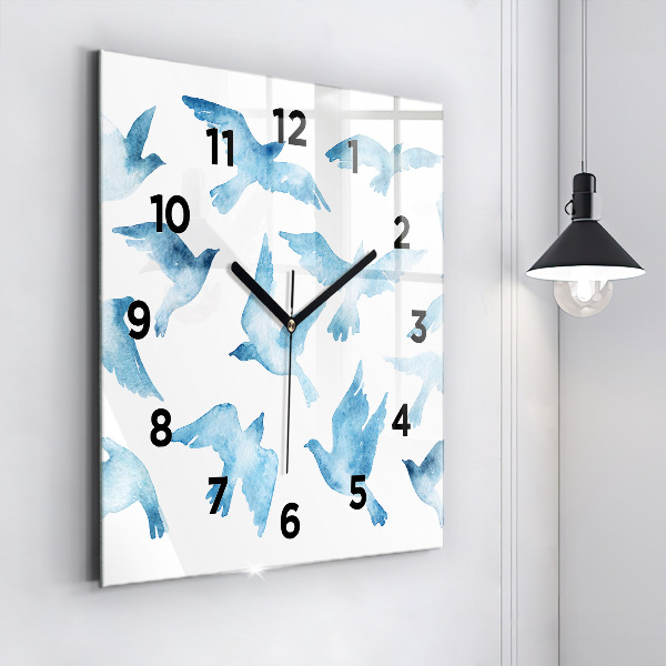 Reloj de pared cuadrado Pájaros azules volando