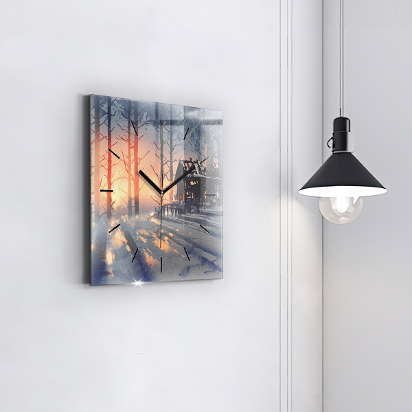 Reloj de pared cuadrado Paisaje invernal de árboles