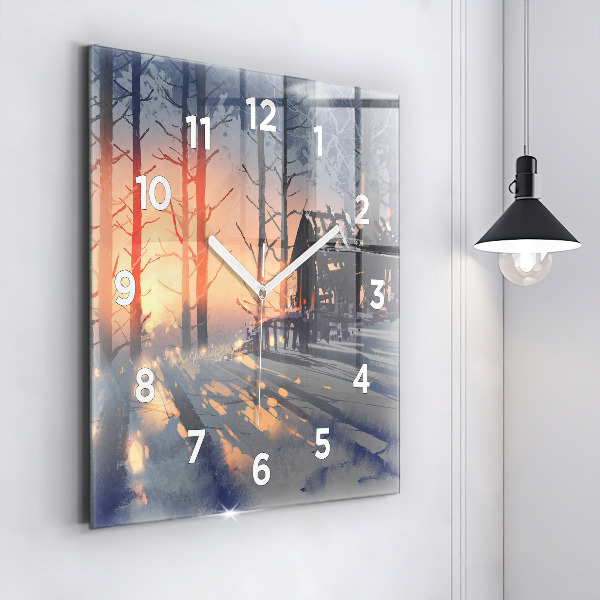 Reloj de pared cuadrado Paisaje invernal de árboles