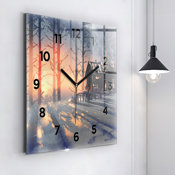 Reloj de pared cuadrado Paisaje invernal de árboles