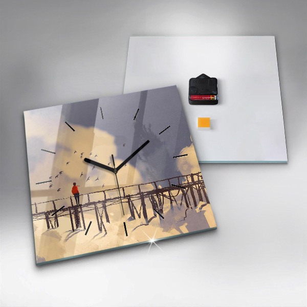 Reloj cuadrado Hombre en un viejo puente