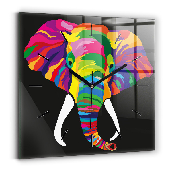 Reloj de pared cuadrado Elefante de colores