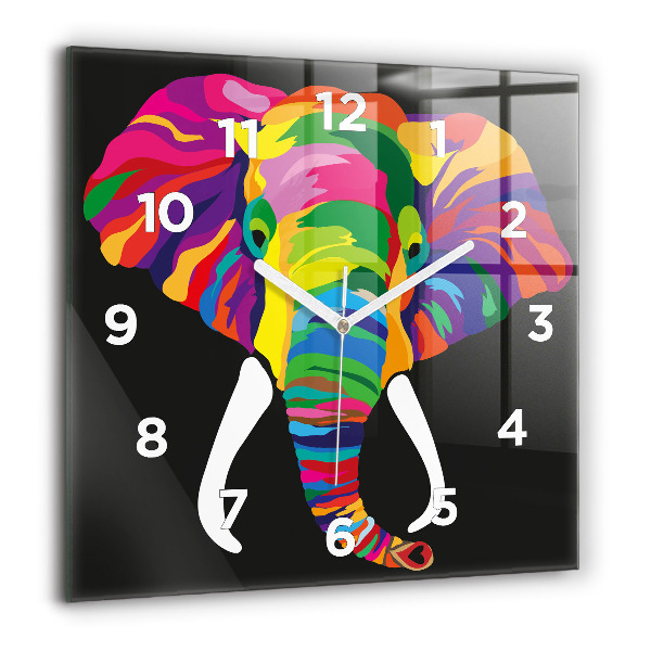 Reloj de pared cuadrado Elefante de colores