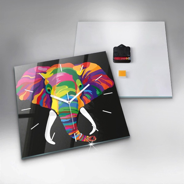 Reloj de pared cuadrado Elefante de colores