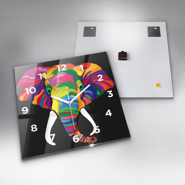 Reloj de pared cuadrado Elefante de colores