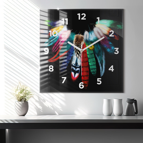 Reloj cuadrado Plumas de pájaro en colores