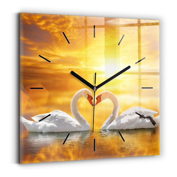 Reloj de pared cuadrado Cisnes enamorados