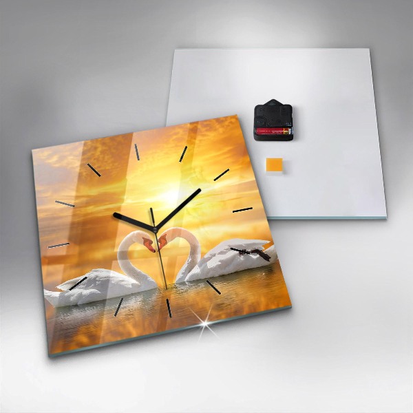 Reloj de pared cuadrado Cisnes enamorados