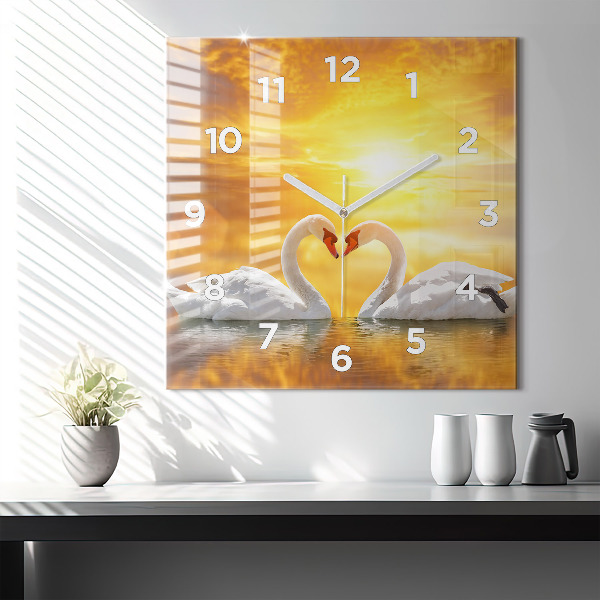 Reloj de pared cuadrado Cisnes enamorados