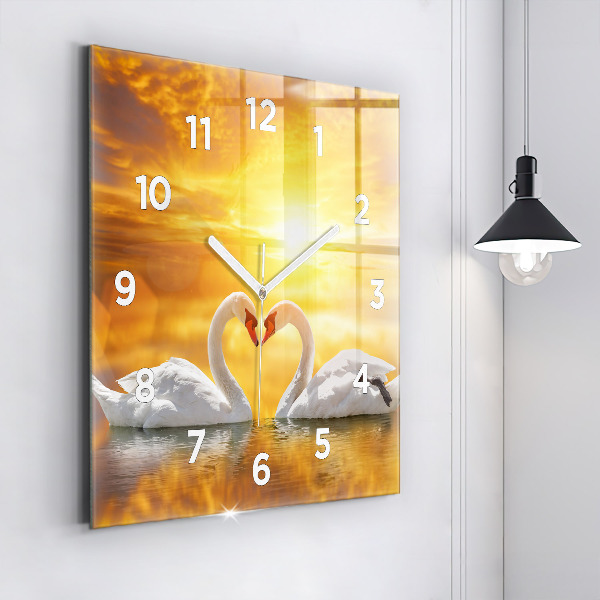 Reloj de pared cuadrado Cisnes enamorados