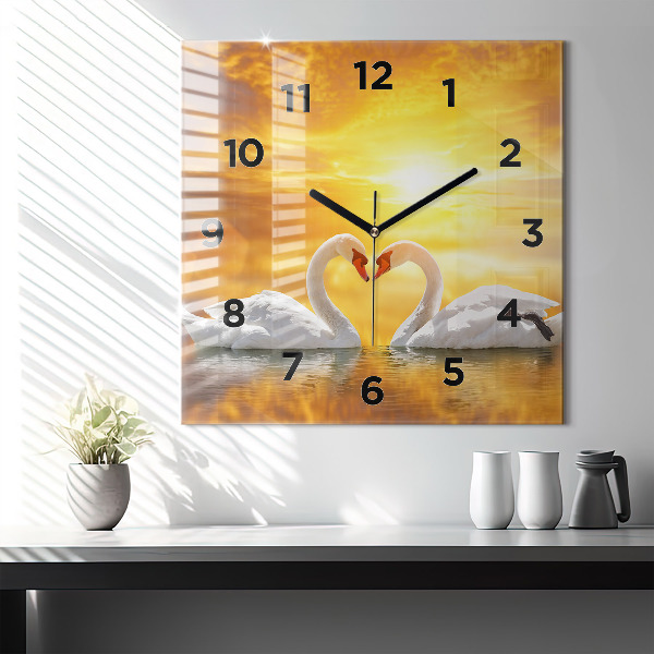 Reloj de pared cuadrado Cisnes enamorados