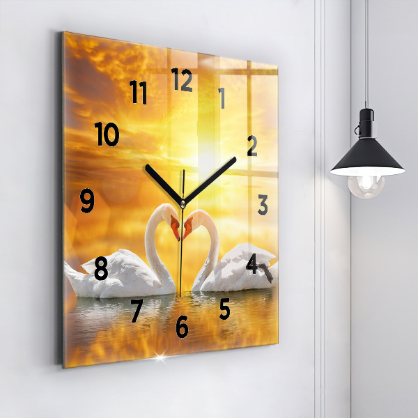 Reloj de pared cuadrado Cisnes enamorados