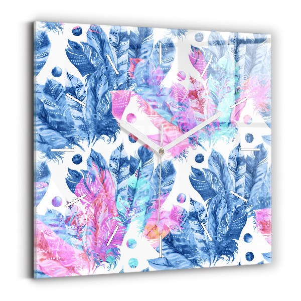 Reloj de pared cuadrado Plumas de colores