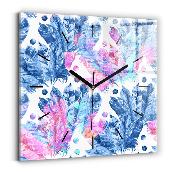 Reloj de pared cuadrado Plumas de colores