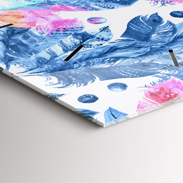 Reloj de pared cuadrado Plumas de colores