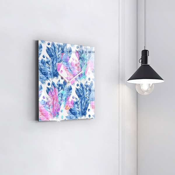 Reloj de pared cuadrado Plumas de colores