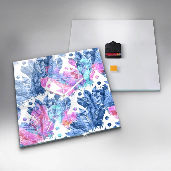Reloj de pared cuadrado Plumas de colores