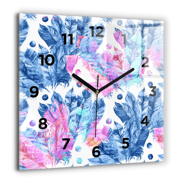 Reloj de pared cuadrado Plumas de colores
