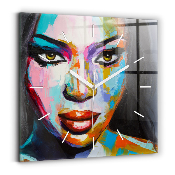 Reloj de pared cuadrado Cara de mujer coloreada