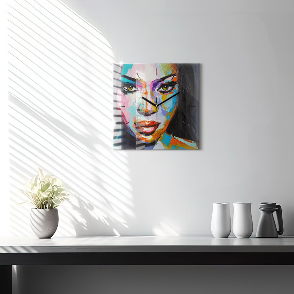 Reloj de pared cuadrado Cara de mujer coloreada