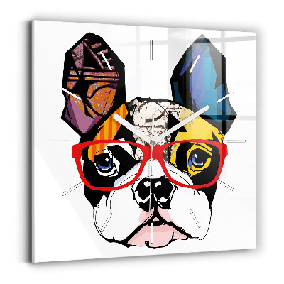 Reloj de pared cuadrado Bulldog francés con gafas