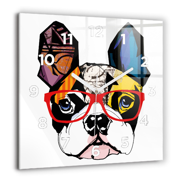 Reloj de pared cuadrado Bulldog francés con gafas
