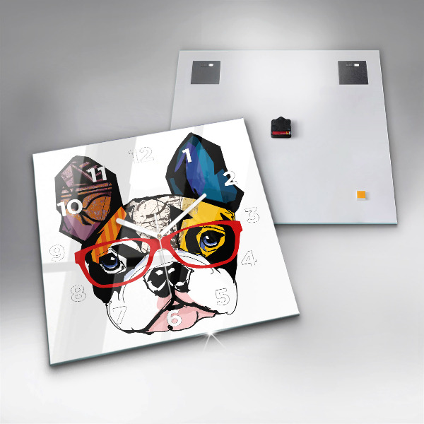 Reloj de pared cuadrado Bulldog francés con gafas