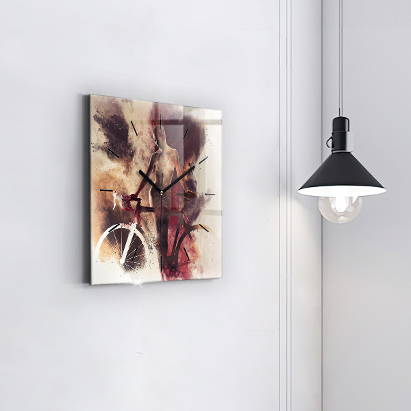 Reloj de pared cuadrado Mujer y bicicleta