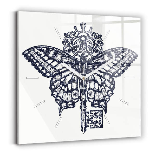 Reloj de pared cuadrado Mariposa y llave - estilo boho