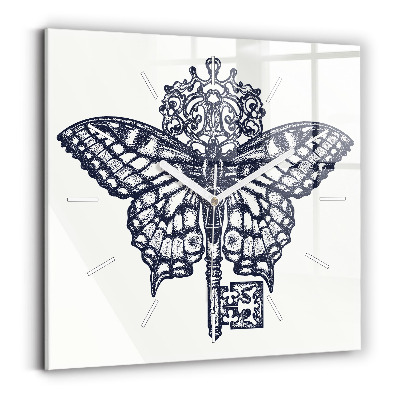 Reloj de pared cuadrado Mariposa y llave - estilo boho