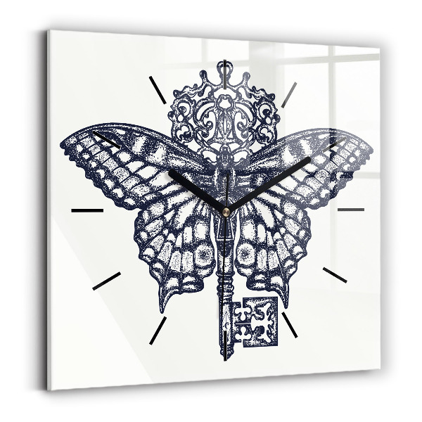 Reloj de pared cuadrado Mariposa y llave - estilo boho