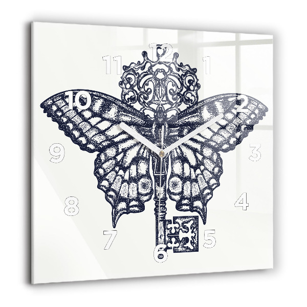 Reloj de pared cuadrado Mariposa y llave - estilo boho