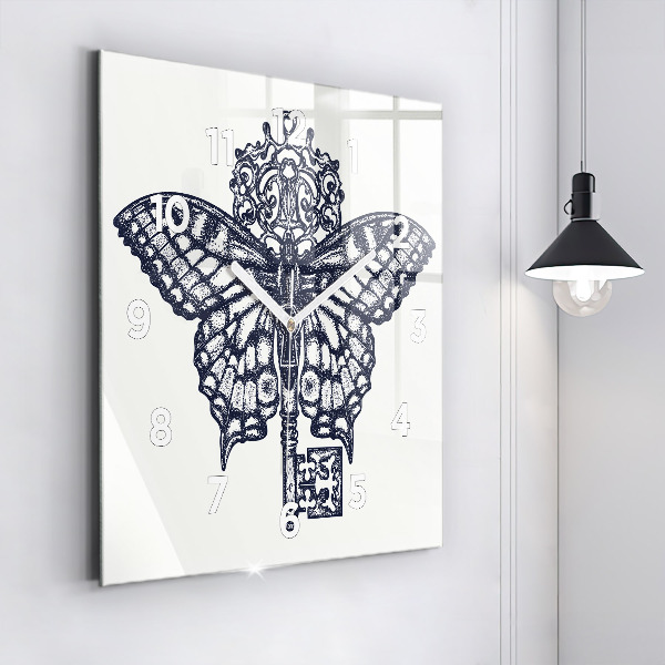 Reloj de pared cuadrado Mariposa y llave - estilo boho