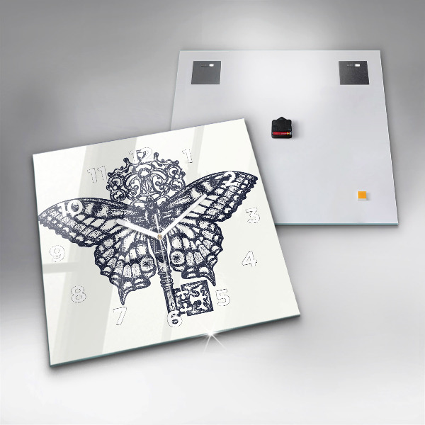 Reloj de pared cuadrado Mariposa y llave - estilo boho