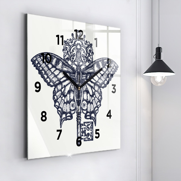 Reloj de pared cuadrado Mariposa y llave - estilo boho