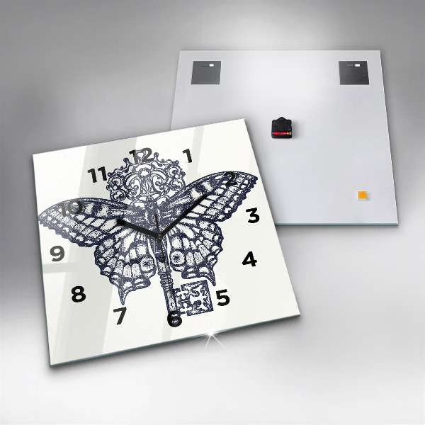 Reloj de pared cuadrado Mariposa y llave - estilo boho