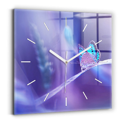 Reloj de pared cuadrado Mariposa sobre hierba