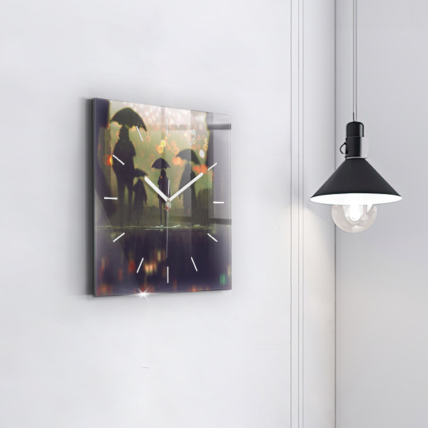 Reloj cuadrado Gente con paraguas