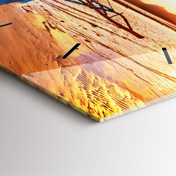 Reloj cuadrado Barco y puesta de sol