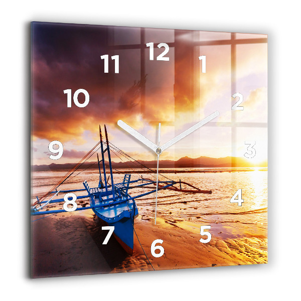 Reloj cuadrado Barco y puesta de sol