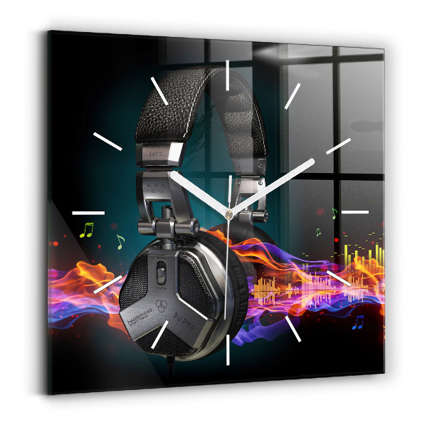 Reloj cuadrado Auriculares y ondas sonoras